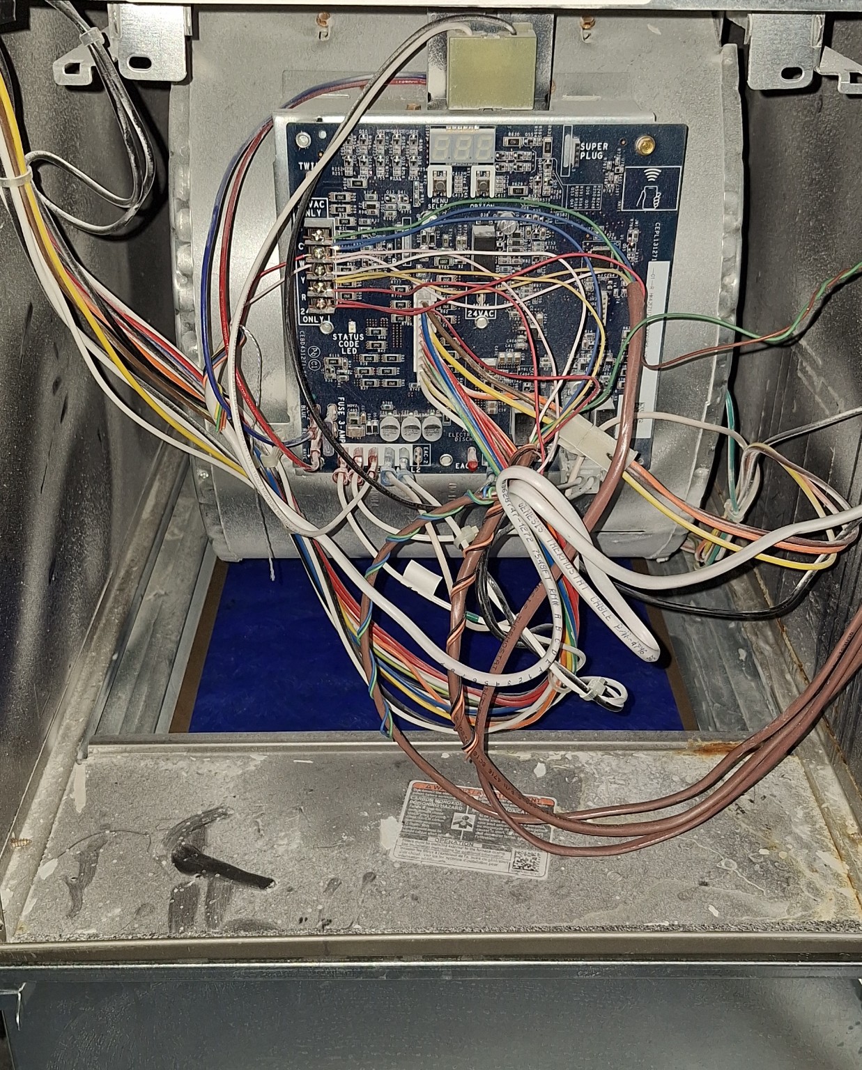 HVAC control compartment before cleaning